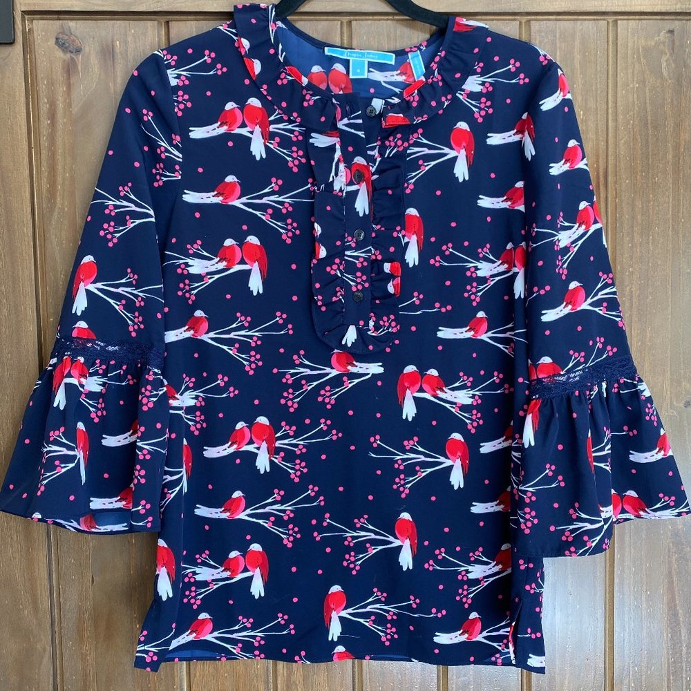 Draper James Navy Blue Bird Blouse (Size S)